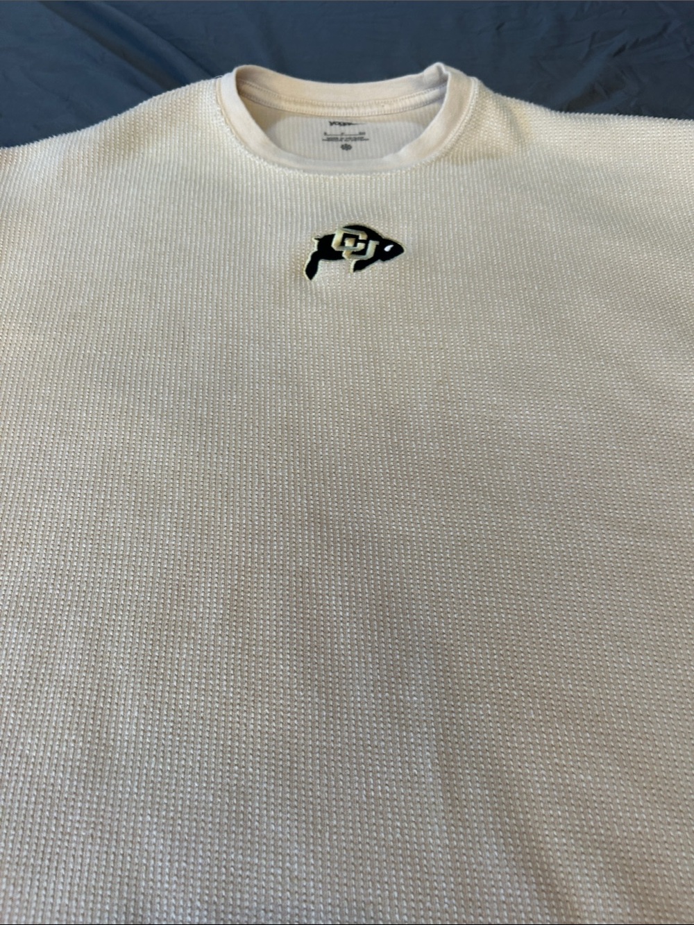 University of Colorado Nike White Waffle-Knit Crewneck with Small Emblem